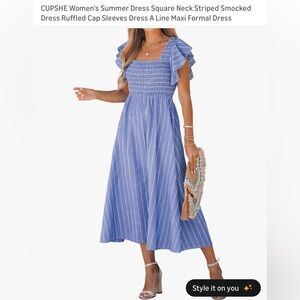 Cupshe Women's Blue and White Striped Maxi Dress